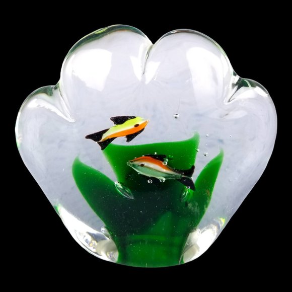 Murano Hand-Blown Double-Sided Fish Aquarium Italian Art Glass Paperweight. - Picture 4 of 15